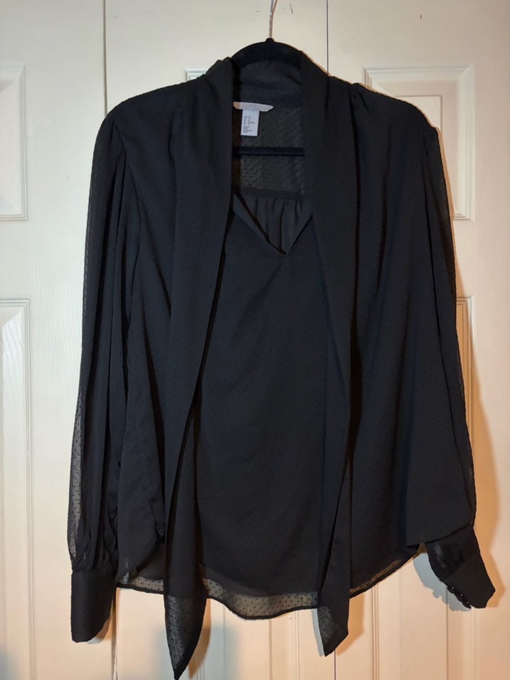 H&M Black Long-Sleeve Tie-Neck Blouse